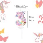 Unicorn Birthday Number Candles for Cake, Pink Number 4 Candle, Fun Glitter Unic... - Image 3