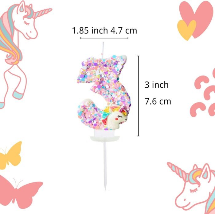 Unicorn Birthday Number Candles for Cake, Pink Number 4 Candle, Fun Glitter Unic... - Image 3