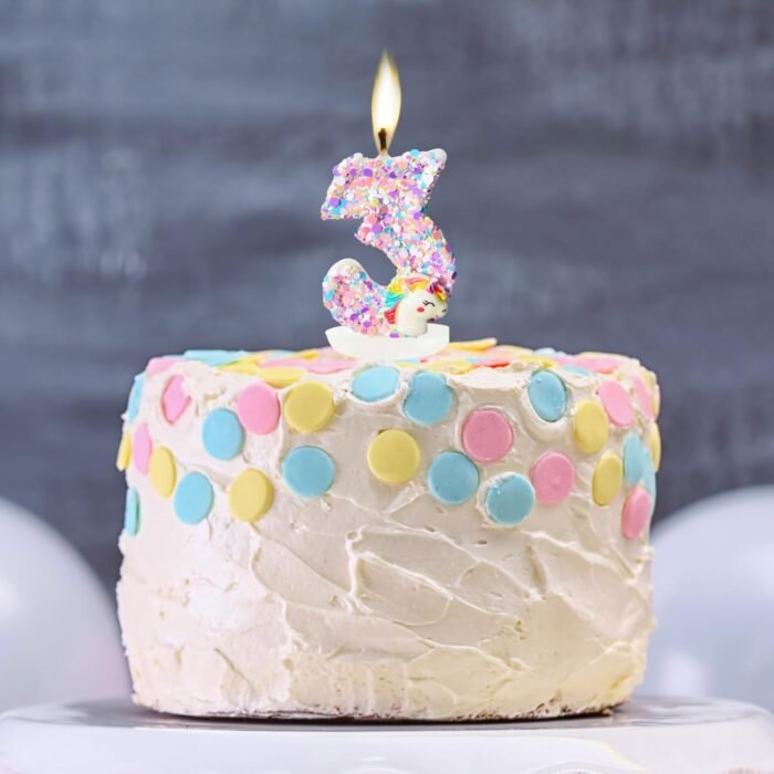 Unicorn Birthday Number Candles for Cake, Pink Number 4 Candle, Fun Glitter Unic... - Image 5