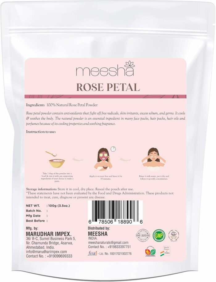 Rose Petal Powder by meesha | for Radiant Skin and Lustrous Hair | Cleansing, Hy... - Image 3