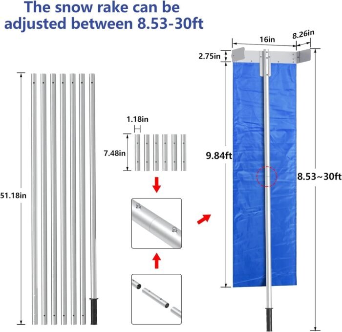 Snow Roof Rake, 30ft Snow Removal Tool with Wheel and Adjustable Extended Long H... - Image 4