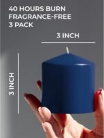 Candwax 3x3 Pillar Candles Set of 3 - Navy Blue Candles Pillar - 40-Hour Burn Ti... - Image 3