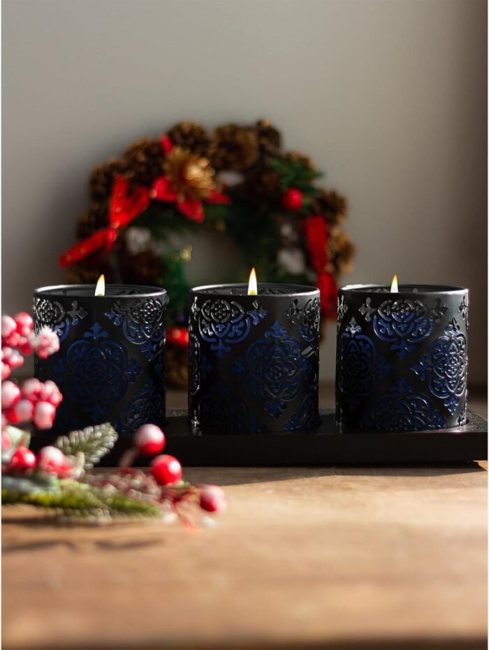 Candwax 3x3 Pillar Candles Set of 3 - Navy Blue Candles Pillar - 40-Hour Burn Ti... - Image 6