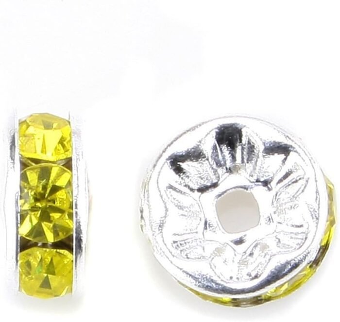 RUBYCA 100pcs 8mm Round Rondelle Spacer Beads Silver Tone Lemon Yellow Czech Cry... - Image 3