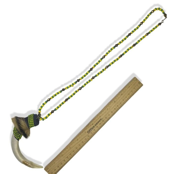 Eleke de Orunmila (Orula) - Green & Yellow Beads with Tooth & Gold Accents Yorub... - Image 3