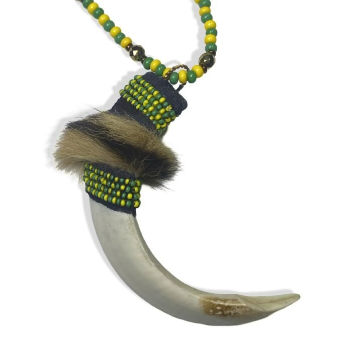 Eleke de Orunmila (Orula) - Green & Yellow Beads with Tooth & Gold Accents Yorub... - Image 4