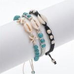 COLORFUL BLING Natural Cowrie Shell Turquoise Beaded Adjustable Bracelet Starfis... - Image 3