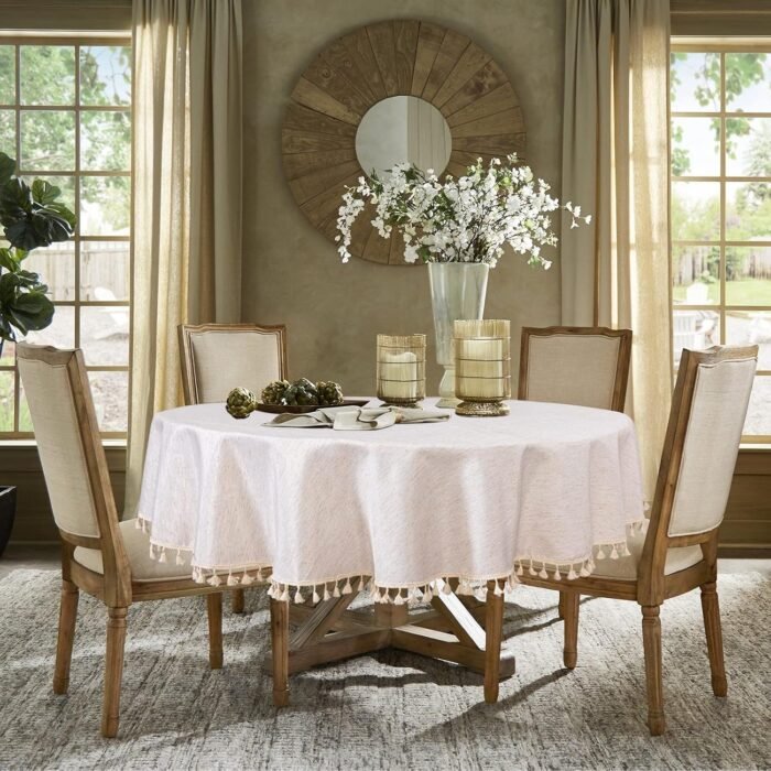MYSKY HOME Table Cloth 60 Inch Round Table, Heavy Duty Linen Look Waterproof Tab... - Image 3