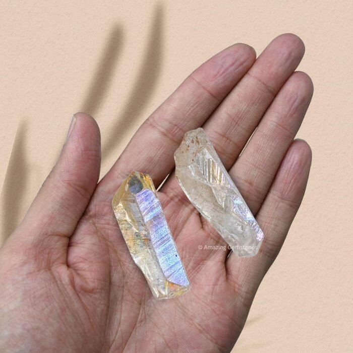 2 Pieces Angel Aura Quartz Raw Pencil Points Crystals and Healing Stones, Natura... - Image 4