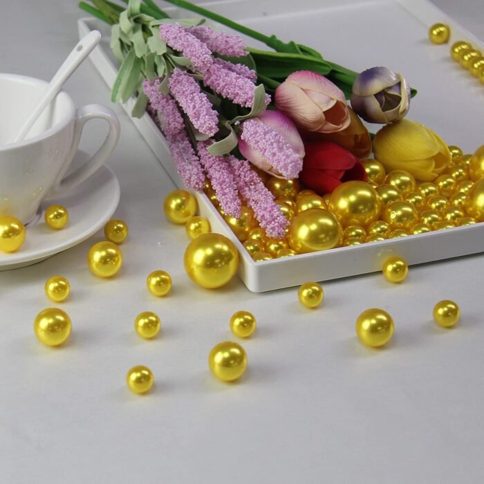WELMATCH Yellow Pearl Vase Fillers - 120 pcs 0.75 LB Faux Pearl Beads 14mm 20mm ... - Image 3