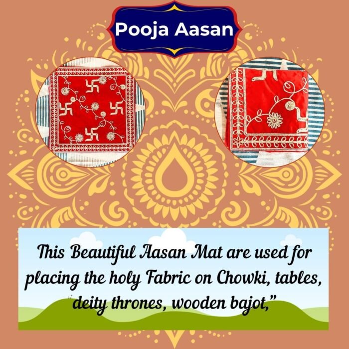 NAISHA Red Pooja Aasan Mat (Set of 2) 15" X 15" Velvet Puja/Altar Cloth Mandir, ... - Image 5