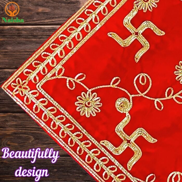 NAISHA Red Pooja Aasan Mat (Set of 2) 15" X 15" Velvet Puja/Altar Cloth Mandir, ... - Image 8