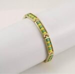 Stainless Steel Beaded Bracelet, Green and Yellow Design, 8-9 Inches - Image 3