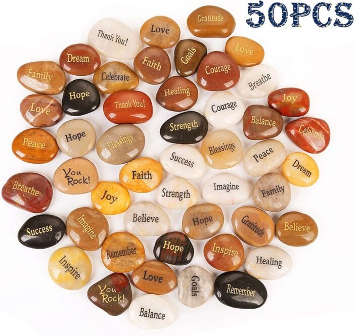 ROCKIMPACT 50PCS Engraved Rocks Different Words Inspirational Stones Bulk Faith ... - Image 3