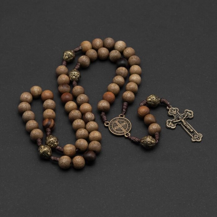 Intercession Our Father Sacred Handmade Solid Wood Rosary - Image 4