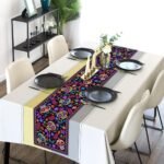 Dia De Los Muertos Table Runner Cinco de Mayo Rustic Linen Mexican Sugar Skull D... - Image 3