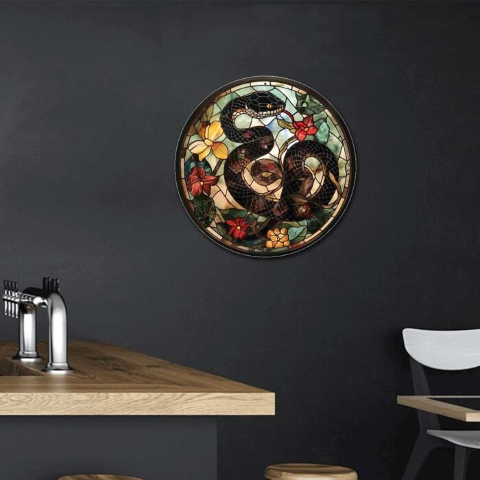 Lygond Metal Sign Tin Sign Circular Stained Glass Snake Gardening Sign for Gift ... - Image 5