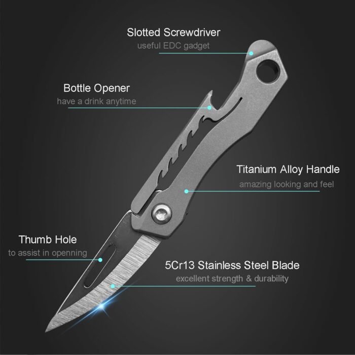 Titanium Alloy Small Keychain Knife, Mini Pocket Folding Knives, Cute EDC Box Cu... - Image 3