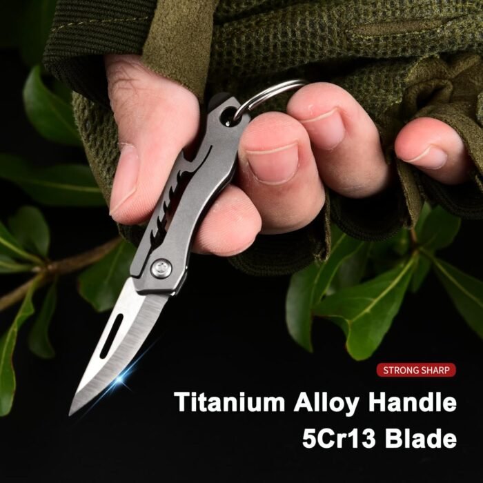 Titanium Alloy Small Keychain Knife, Mini Pocket Folding Knives, Cute EDC Box Cu... - Image 4