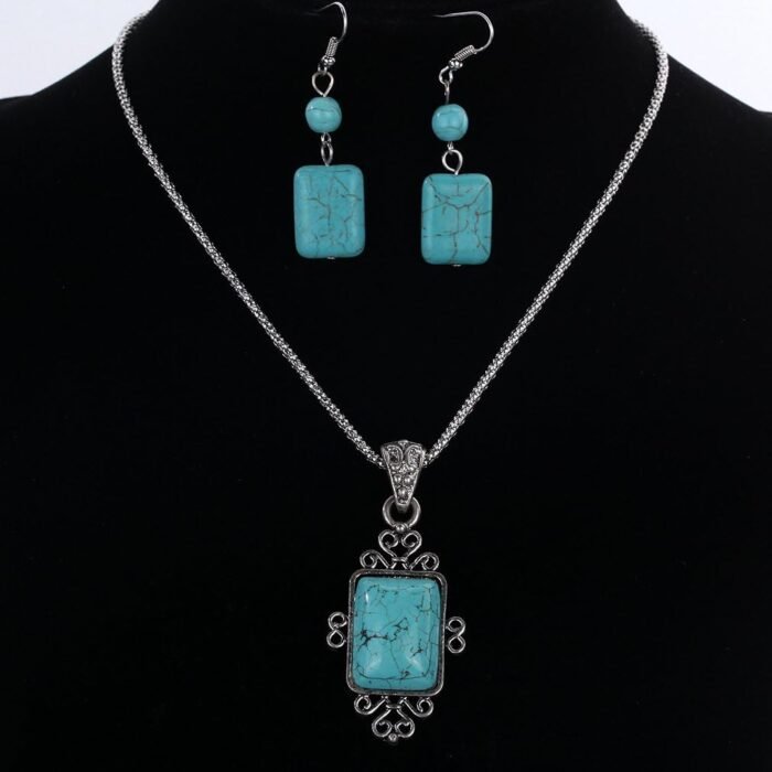 YAZILIND Ethnic Style Necklace Earrings Geometric Shape Color Resin Necklace Ear... - Image 3