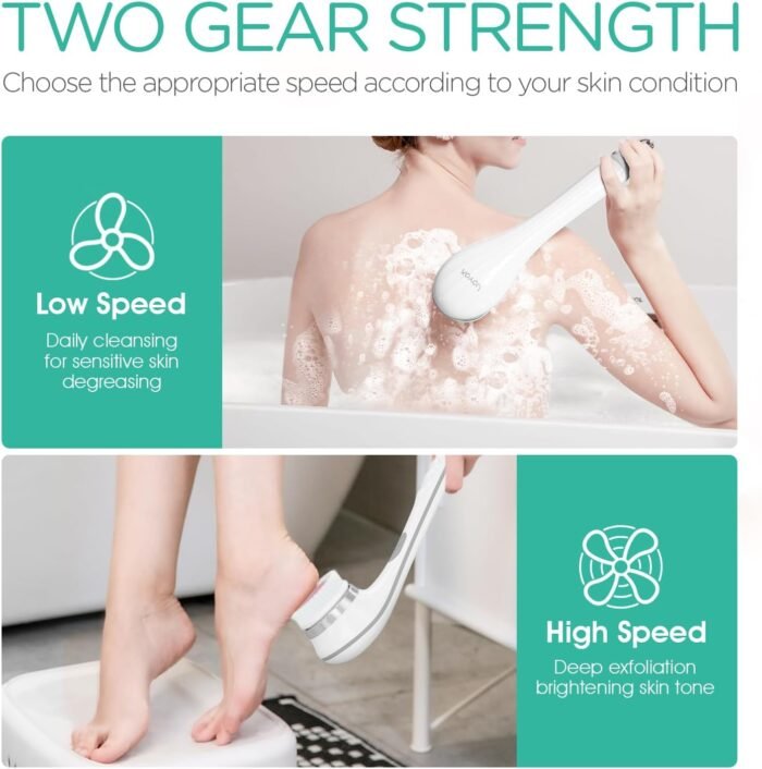 VOYOR Electric Body Brush Back Scrubber for Shower Rechargeable Exfoliating Bath... - Image 5