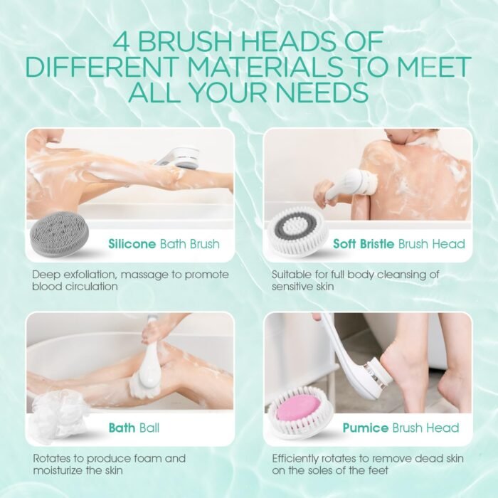 VOYOR Electric Body Brush Back Scrubber for Shower Rechargeable Exfoliating Bath... - Image 6