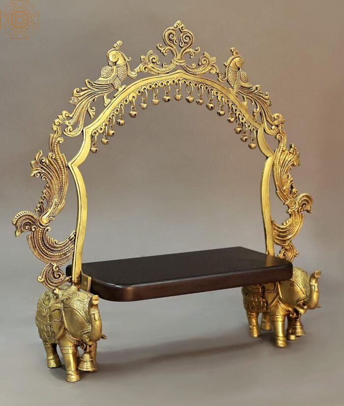 21" Kirtimukha Prabhavali On Two Elephants Stand | Brass Statue | Handmade | Mad... - Image 3