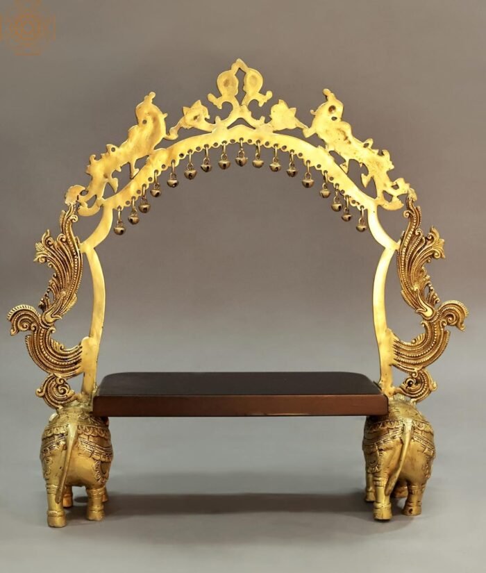 21" Kirtimukha Prabhavali On Two Elephants Stand | Brass Statue | Handmade | Mad... - Image 4