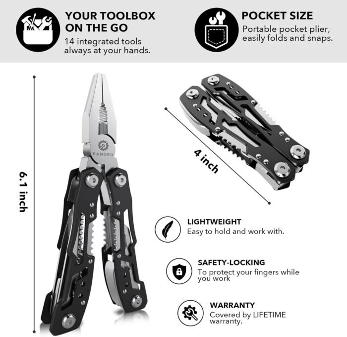 14-In-1 Multitool with Safety Locking, Professional Stainless Steel Multitool Pl... - Image 4