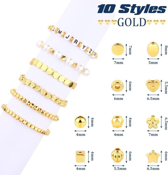 1500Pcs 10 Styles Gold Spacer Beads Assorted Jewelry Making Loose Beads for DIY ... - Image 3