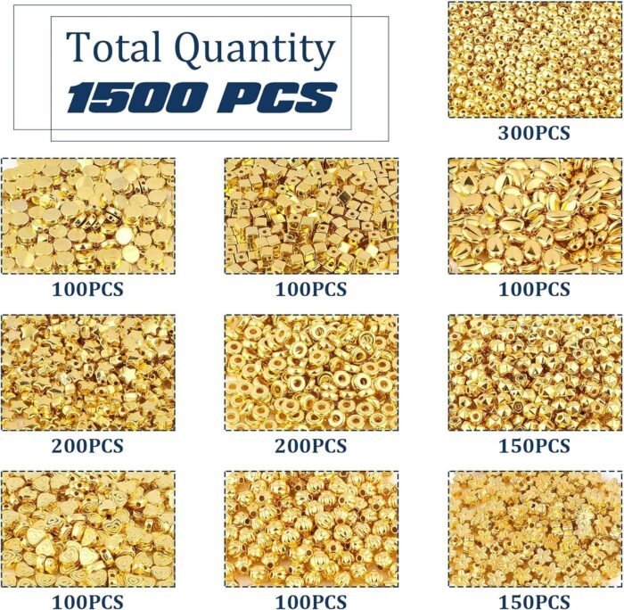 1500Pcs 10 Styles Gold Spacer Beads Assorted Jewelry Making Loose Beads for DIY ... - Image 4