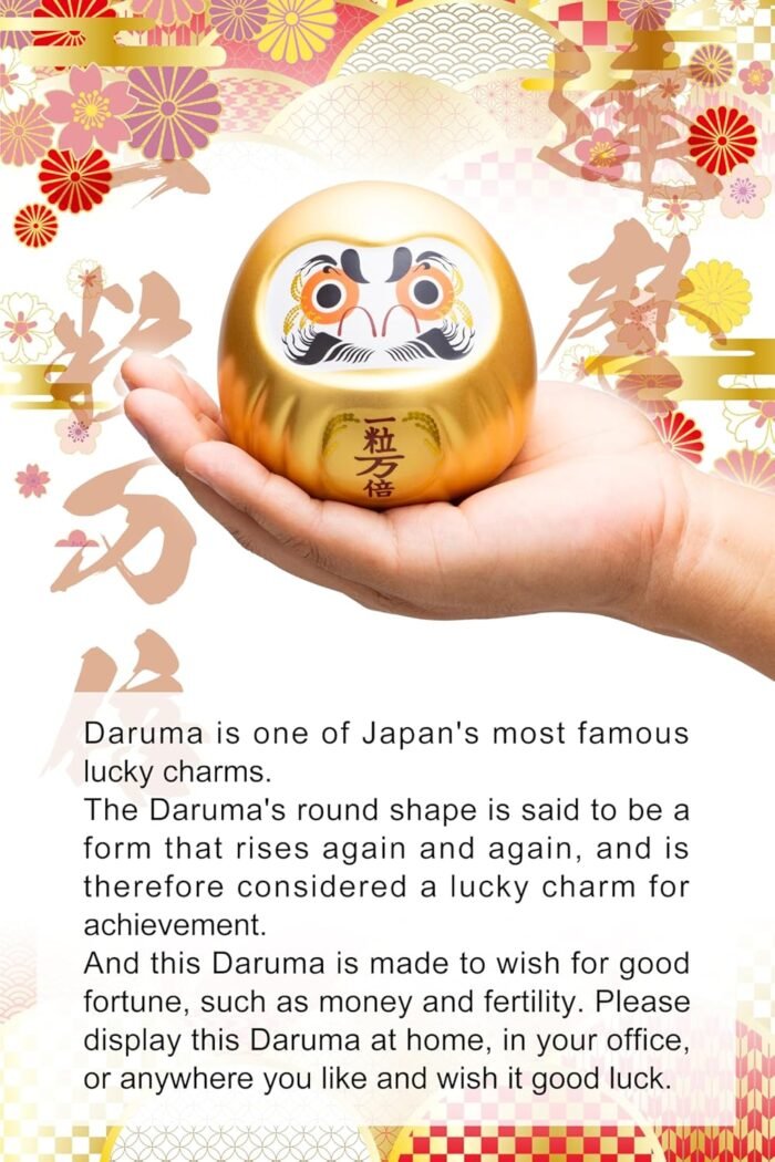 Golden Feng Shui Decor, Daruma Doll for Money Fortune and Prosperity, Blessed at... - Image 3