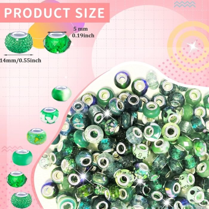 Large Hole European Beads for Pens - 100 Pieces Dark Green Assorted Fairy Wand G... - Image 3
