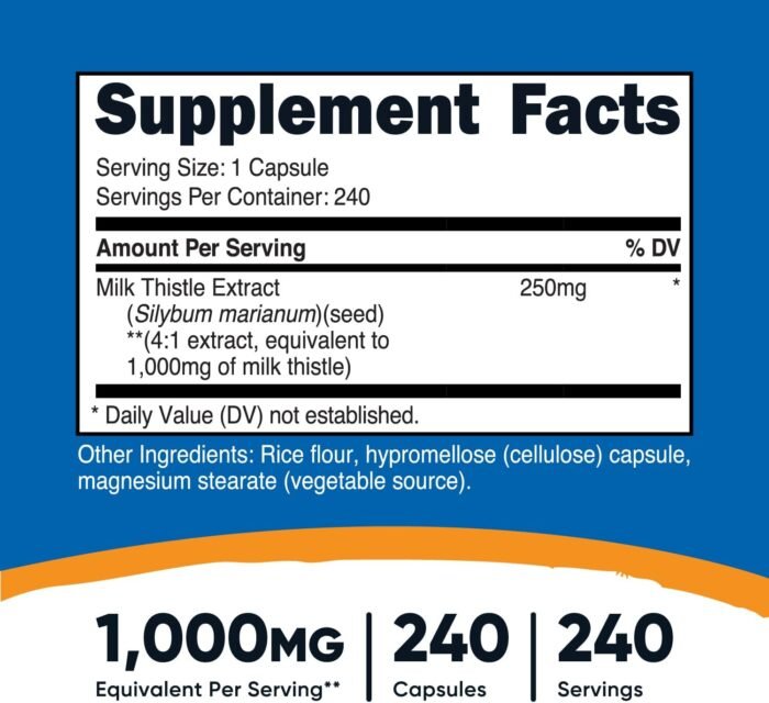 Nutricost Milk Thistle 1,000mg Equivalent, 240 Capsules - 250mg of 4:1 Extract -... - Image 3
