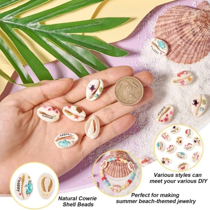 KISSITTY 60pcs/Box Printed Natural Cowrie Shell Beads No Hole Shell Embellishmen... - Image 3