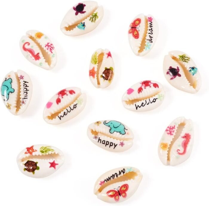 KISSITTY 60pcs/Box Printed Natural Cowrie Shell Beads No Hole Shell Embellishmen... - Image 10
