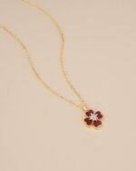 18K Gold Plated Red Maroon Heart Floral CZ Stacked Enamel Pendant Necklace for W... - Image 4