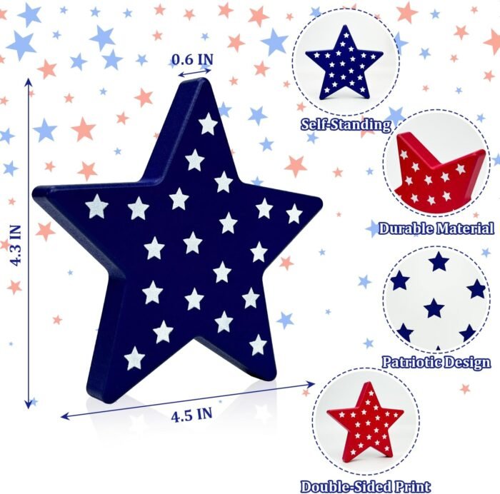 4th of July Table Decorations 3 PCS, Fourth of July Red White Blue Wooden Star D... - Image 4