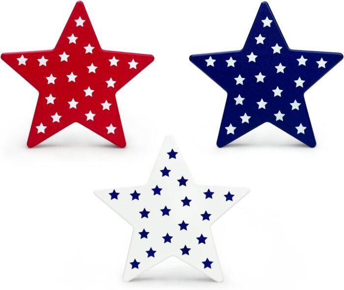 4th of July Table Decorations 3 PCS, Fourth of July Red White Blue Wooden Star D... - Image 6