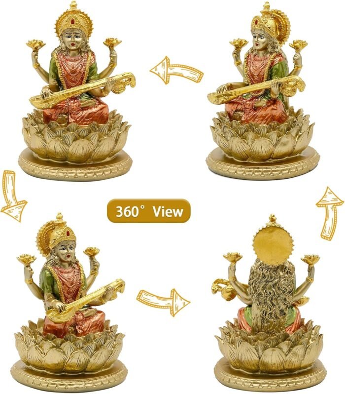 Hindu Goddess Saraswati Idol - 6.5" H Knowledge, Music, Arts Goddess Sarswati St... - Image 3