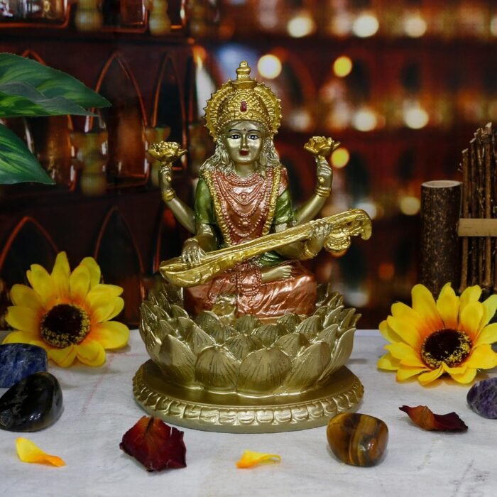 Hindu Goddess Saraswati Idol - 6.5" H Knowledge, Music, Arts Goddess Sarswati St... - Image 4