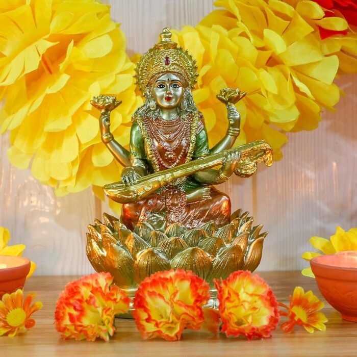 Hindu Goddess Saraswati Idol - 6.5" H Knowledge, Music, Arts Goddess Sarswati St... - Image 5