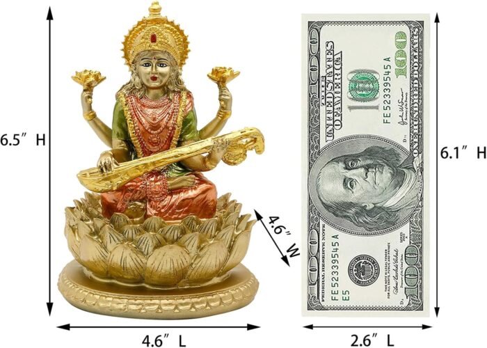 Hindu Goddess Saraswati Idol - 6.5" H Knowledge, Music, Arts Goddess Sarswati St... - Image 6