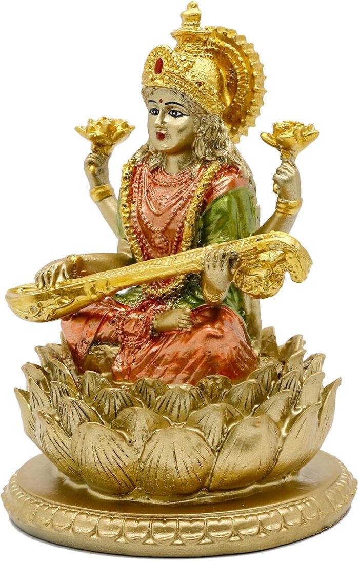 Hindu Goddess Saraswati Idol - 6.5" H Knowledge, Music, Arts Goddess Sarswati St... - Image 9