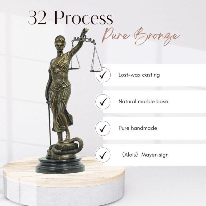 Blind Lady Justice Statue-Solid Bronze Themis Goddess of Justice Sculpture -Natu... - Image 3