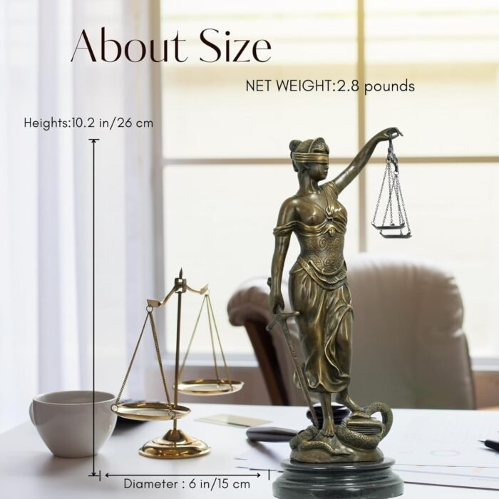 Blind Lady Justice Statue-Solid Bronze Themis Goddess of Justice Sculpture -Natu... - Image 4