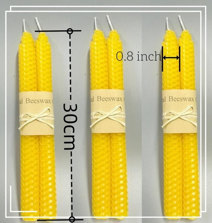 Set of 6 Yellow Beeswax Taper Candles, Premium Quality Hand-Rolled 9 Inch Smokel... - Image 3
