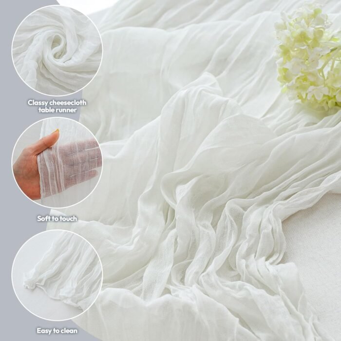 White Cream Cheesecloth Table Runner Decor 10ft Boho Gauze Rustic Spring Cheese ... - Image 6