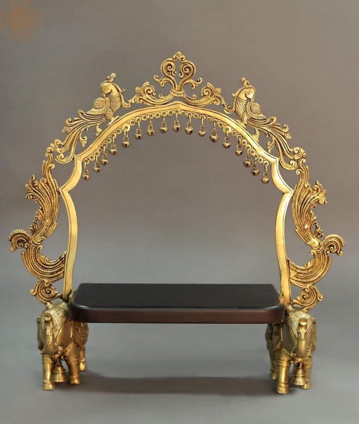21" Kirtimukha Prabhavali On Two Elephants Stand | Brass Statue | Handmade | Mad... - Image 2