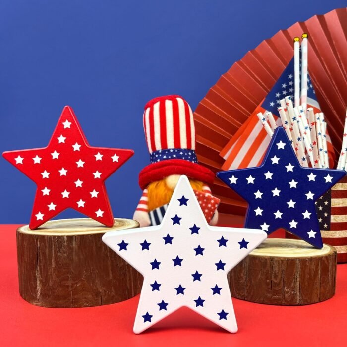 4th of July Table Decorations 3 PCS, Fourth of July Red White Blue Wooden Star D... - Image 2